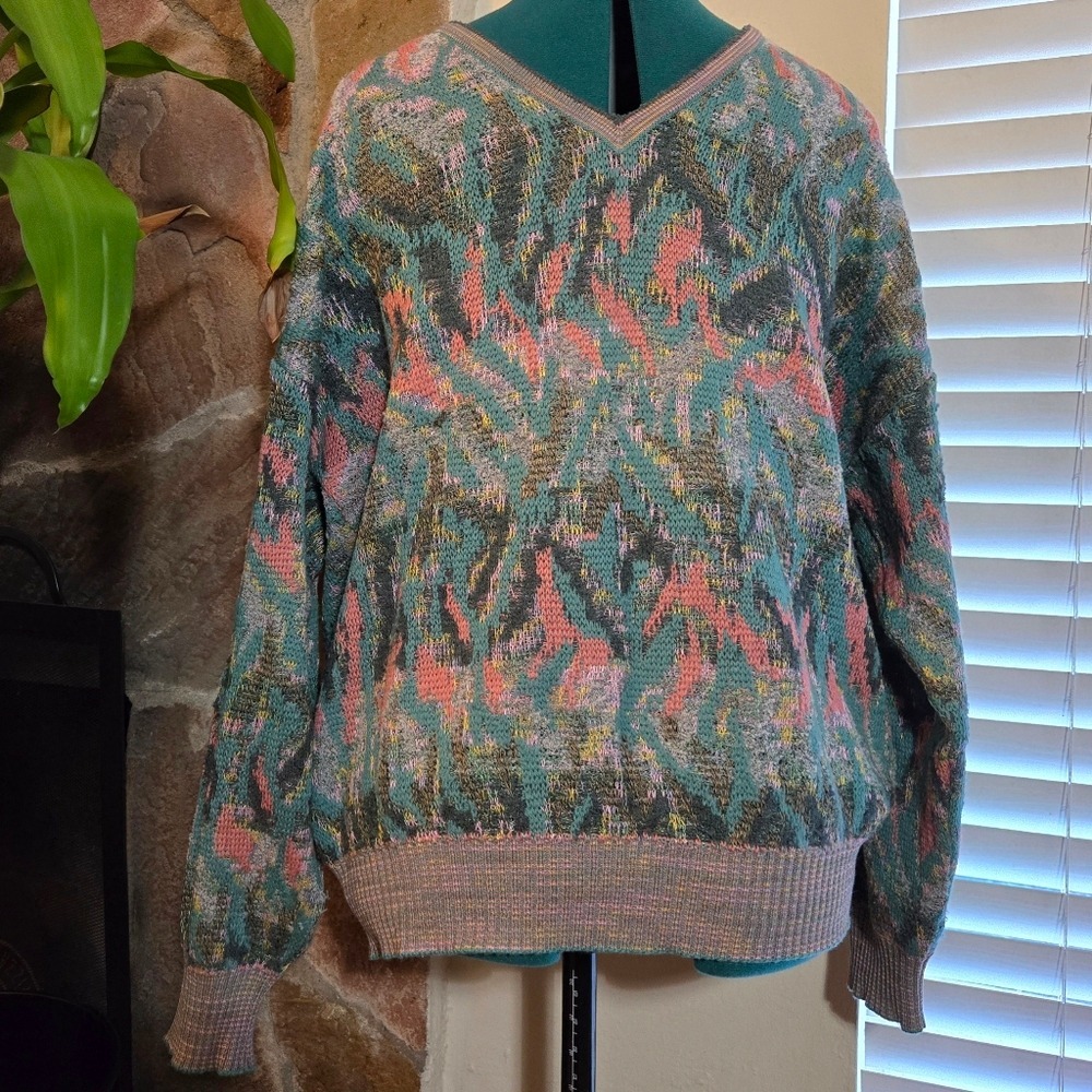 Vtg 80s St Croix Dick Bruhn Abstract Wool Sweater Eclectic Grandpa Wearable Art